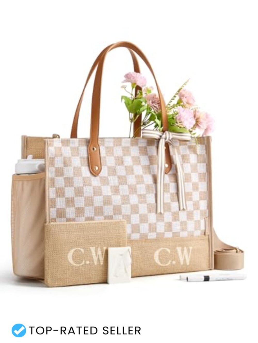 Personalized DIY Tote Bag with Stencils, Jute-Textured, Laptop Pockets,